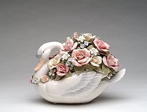 Cosmos Gifts Fine Porcelain Elegant Swan with Abundant Blossom Pink Rose Flowers Music Box Figurine Box Sculpture, Clay Moulds, Sculpture Design, Musical Box, Up Music, Music And Movement, Music Boxes, Porcelain Flowers, Ceramic Figurines