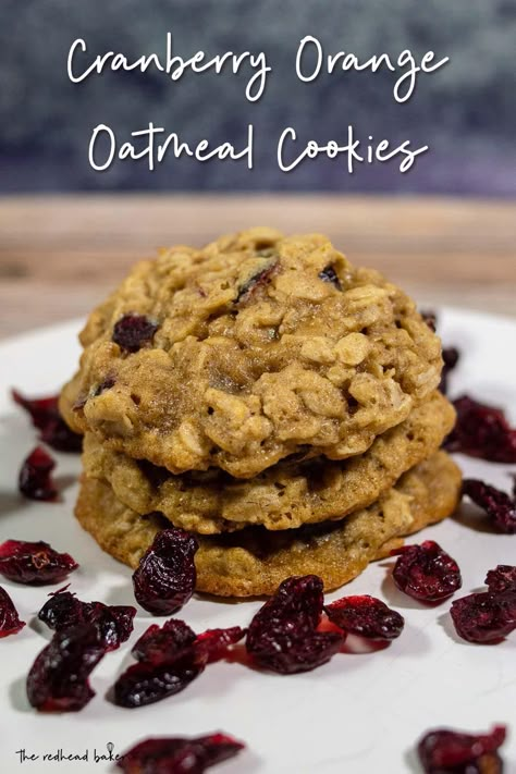 Cranberry-orange oatmeal cookies are a twist on a classic. These tender cookies are loaded with dried cranberries and subtle hints of orange zest. Oatmeal Dried Cranberry Cookies, Oatmeal Orange Cranberry Cookies, Orange Cranberry Oatmeal Cookies, Cranberry Orange Oatmeal Cookies, Craisin Cookies, Orange Oatmeal, Cranberry Oatmeal Cookies, Cranberry Cookies Recipes, Cranberry Orange Cookies