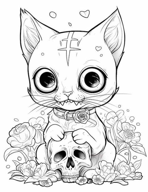 Goth Coloring Pages Free Printable, Skull Coloring Pages Free Printable, Dark Coloring Pages, Grunge Coloring Pages, Gothic Coloring Pages For Adults, Weird Coloring Pages, Creepy Embroidery, Pastel Goth Coloring Pages, Creepy Coloring Pages