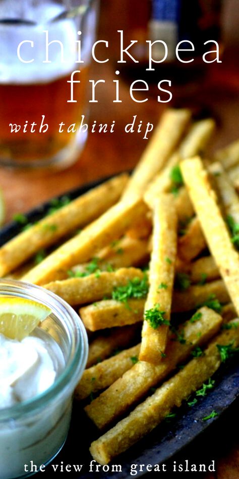 Chickpea Fries Recipe, Sprouted Chickpea Recipes, Chickpea Side Dish, Chickpea Puffs, Kobe Eats, Mediterranean Tapas, Chickpea Tofu, Chickpea Fries, Chickpea Flour Recipes