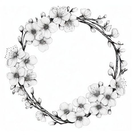 Circle frame with blossom drawing sketch pattern. | premium image by rawpixel.com / Hein Blossom Drawing, Plant Frame, Sketch Pattern, Circle Frame, Circle Frames, Realistic Art, Flower Plant, Download Free Images, Drawing Sketch