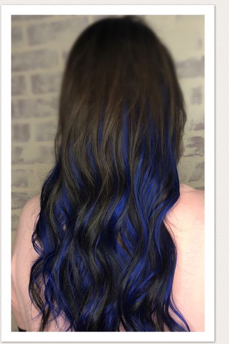 Blue Extensions Hair, Royal Blue Highlights, Black Blue Hair, Highlights Extensions, Blue Hair Extensions, Balyage Long Hair, Blue Black Hair Color, Royal Blue Hair, Blue Hair Highlights