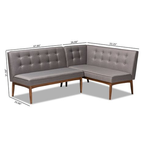 George Oliver Emiljan Mid-Century Modern Gray Fabric Upholstered 2-Piece Wood Dining Nook Banquette Set | Wayfair Dining Nook Banquette, Seating In Kitchen, Nook Dining, Dining Corner, Banquette Seating In Kitchen, Dining Room Bench Seating, Dining Sofa, Room Bench, Corner Bench