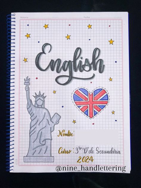 English Portada, Ingles Aesthetic, Book Cover Page Design, Tombow Fudenosuke, School Book Covers, Book Cover Page, School Creative, Pretty Notes, Bullet Journal Design Ideas