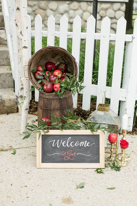 Fall Wedding Photo Booth Ideas, Apple Festival Decorations, Apple Theme Decor, Fall Wedding Design, Apple Balloon Arch, Apple Display, Apple Wedding Decor, Fall Basket Ideas Decor, Apple Theme Parties