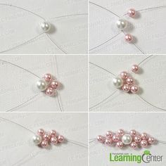 make the middle pink flower for the charm pearl bracelet Free Jewelry Patterns, Bead Jewellery Making Ideas, Anting Manik, Pearl Pattern, Beaded Jewelry Tutorials, Kraf Diy, Handmade Wire Jewelry, Beaded Jewelry Patterns, Bead Charm Bracelet