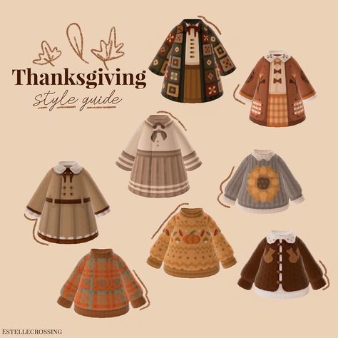 noelle from estelle on Instagram: “With thanksgiving just around the corner be sure you have your outfit planned🥧🧡🍁 •• *none of these designs are mine unless stated otherwise” Animal Crossing Fall Outfit Codes, Acnh Fall Codes Clothes, Acnh Thanksgiving Clothes, Thanksgiving Acnh, Animal Crossing Thanksgiving Designs, Acnh Fall Outfits, Animal Crossing Thanksgiving, Acnh Fall Clothes, Acnh Fall Outfit Codes