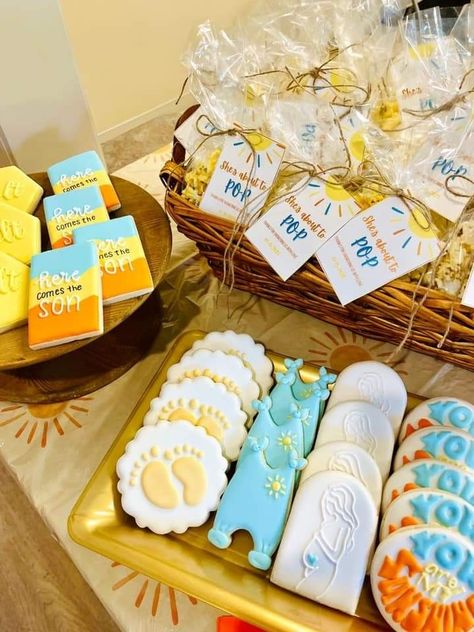 Here Comes The Son Treats, Here Comes The Son Dessert Table, Here Comes The Son Cookies, Summer Baby Shower Themes, Baby 2024, Here Comes The Son, Pregnancy Ideas, Baby Shower Party Themes