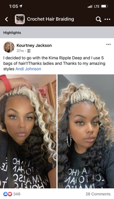 2 Tone Braids For Black Hair, Blond Crochet Hair, Two Reverse Goddess French Braids, Blond And Black Mixed Braids, Blonde Mix Braids Black Women, Blonde Crochet Hairstyles, Kima Ripple Deep Crochet Braids, Ripple Deep Crochet Braids Kima, Mixing Hair Color