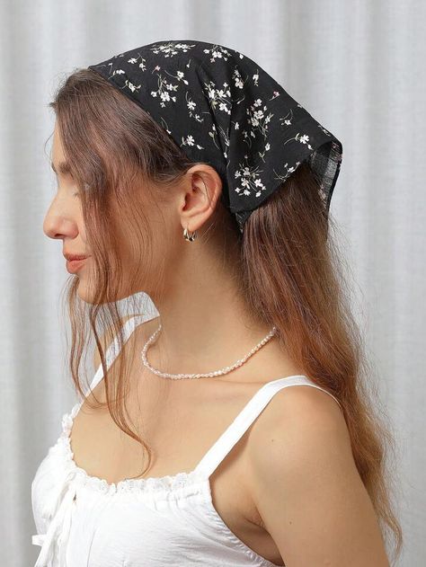 1pc Women's Black Floral Printed Trendy Headscarf Headband Hairband | SHEIN USA Black Headscarf, Headscarf Headband, Hair Bands, Polka Dot Print, Black Polka Dot, Head Scarf, Floral Printed, Black Floral, Black Color