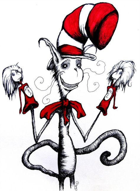 Cat In The Hat Tattoo, Dr Seuss Hat, Hat Tattoo, Hat Drawing, Jack Nightmare Before Christmas, Tim Burton Characters, Creepy Movies, The Cat In The Hat, Cat In The Hat