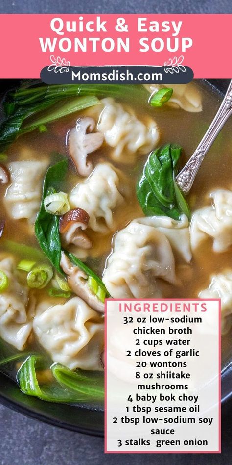 The Recipe Critic Wonton Soup, Won Ton Soup With Frozen Won Tons, Low Sodium Wonton Soup, Wonton Soup Bokchoy, Slow Cooker Wonton Soup, Easy Soup Broth, Thai Wonton Soup, Bibigo Mini Wonton Recipes, Wonton Noodles Recipe