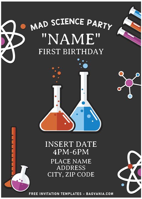 Awesome (Free Editable PDF) Fabulous Mad Scientist Birthday Party Invitation Templates #free #freeinvitation2019 #birthday #disney #invitations #invitationtemplates Mad Scientist Invitations, Mad Scientist Birthday Party, Graduate Poster, Science Invitations, Science Party Invitations, Science Birthday Party Ideas, Scientist Birthday Party, Mad Scientist Birthday, Cheap Birthday Party