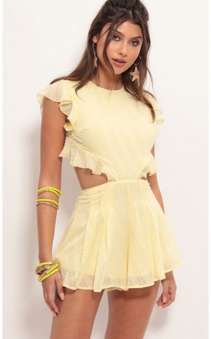 Rompers & Jumpsuits > Kara Cutout Romper in Light Yellow Europe Summer Outfits, Bright Lip, Mini Romper, 21st Bday Ideas, Yellow Romper, Zach Bryan, Halloween Inspo, Europe Summer, Senior Pics