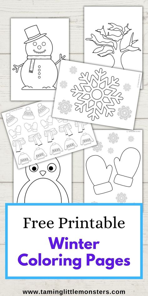 6 Free Printable Winter Coloring Pages for Kids. Easy arts and crafts colouring pages and art templates for kids. #winter #artsandcrafts #toddler #preschool #kindergarten Snow Day Coloring Page, Easy Winter Crafts For Kindergarten, Winter Theme Preschool Crafts, Winter Coloring Pages Preschool, Winter Dot Painting Free Printable, Winter Templates Free Printable, Pre K Winter Art, Easy Winter Crafts For Preschoolers, Winter Pictures For Kids