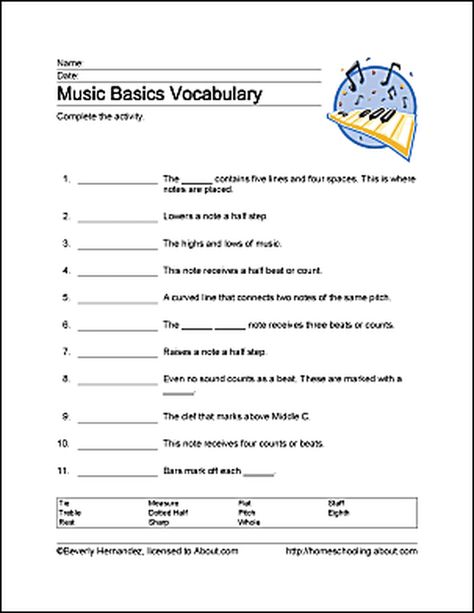 Learn Basic Musical Terms with These 10 Printouts: Music Basics Vocabulary Basic Music Theory Worksheets, Music Vocabulary, Elements Of Music, Basic Music Theory, Music Basics, Reading And Writing Activities, Music Terms, Music Theory Worksheets, Only Music