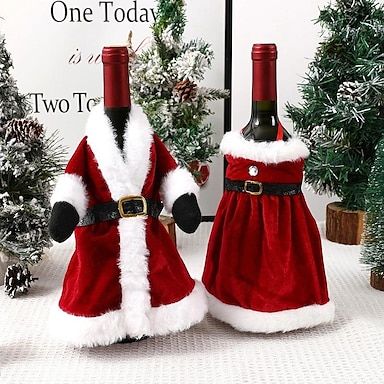 Christmas Wine Bags, Velvet Christmas Dress, Christmas Wine Bottle Covers, Vintage Christmas Dress, Red Christmas Dress, Holiday Deco, Christmas Wine Bottles, Red Wine Bottle, Wine Bottle Covers