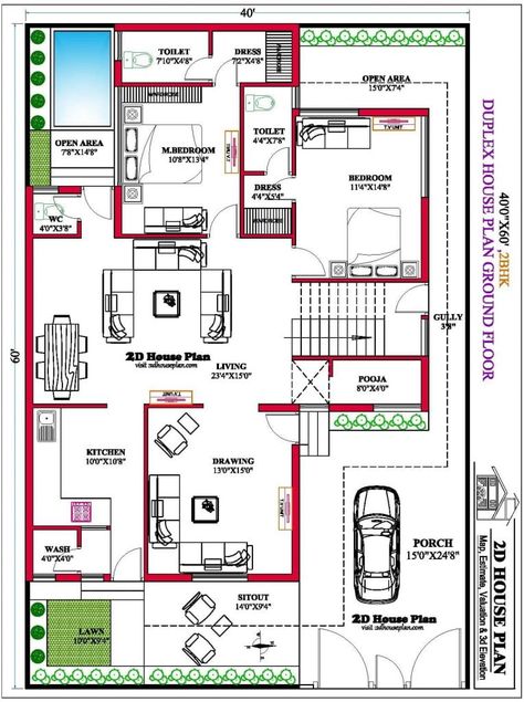 40×60 House Plans, 40x60 House Plans, Home Map Design, South Facing House, House Printable, Duplex Floor Plans, Indian House Plans, Virginia House, Free House Plans