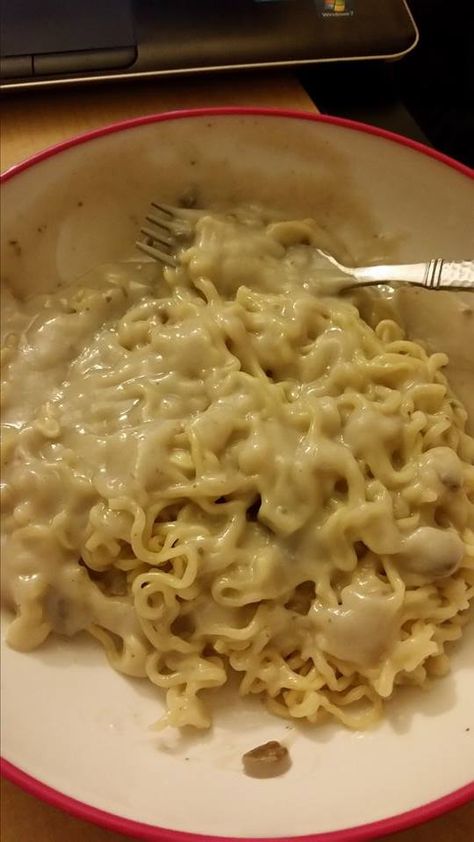 Cream of Mushroom and Top Ramen Cream Of Chicken Ramen Noodles, Ramen Noodle Recipes Cream Of Mushroom, Ramen Noodles With Cream Of Mushroom, Cream Of Mushroom Soup Ramen, Ramen And Cream Of Mushroom Soup, Cream Of Mushroom Ramen Noodles, Ramen With Mushroom Soup, Cream Of Mushroom Ramen, Ramen With Cream Of Mushroom