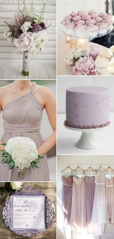 neutral lilac wedding color ideas for 2017 trends Silver And Lavender Wedding, Lilac Wedding Colors, Collage Of Photos, Best Wedding Colors, 2017 Trends, Neutral Wedding Colors, Mauve Wedding, Elegant Bouquet, Mismatched Bridesmaids