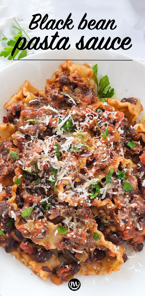 Pasta Black Beans, Pasta Sauce With Beans, Black Beans Pasta, Pasta And Black Beans Recipe, Recipes Using Canned Black Beans, Black Bean Bolognese, Pasta With Black Beans, Spaghetti With Beans, Bean And Pasta Recipes