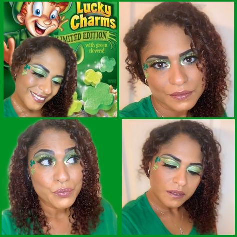 Green Clover Makeup inspired by Lucky Charms Cereal  Instagram @its_jo95 Lucky Charms Makeup, Clover Makeup, Lucky Charms Cereal, Makeup Inspired, Green Clover, Clover Green, Lucky Charms, Lucky Charm, Face Paint