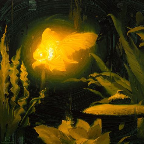 Bioluminescence, Goldfish by robrey.deviantart.com on @DeviantArt Glowing Fish Drawing, Fairy King, Dark Inspiration, Drawing Arts, Life Is Precious, Light Of Life, Pigment Ink, Goldfish, Original Fine Art