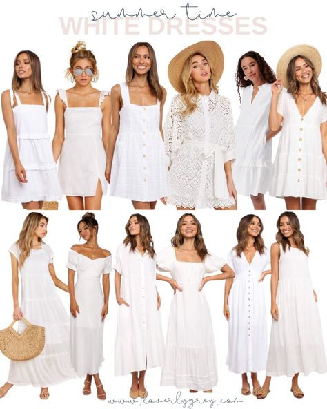 White Dress Beach Outfit Summer, White Cruise Dress, White Dress For Beach Pictures, Beach White Party Outfit, Amazon White Dress, White Beach Dress Outfit, White Beach Outfits Women, White Party Outfit Summer, Beach White Outfit