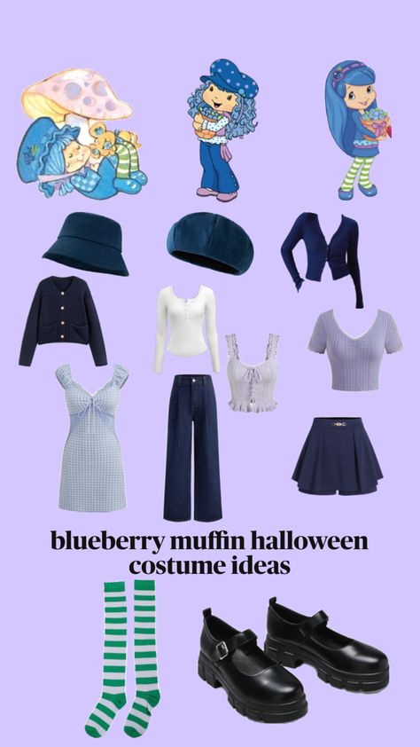 most of these items are from cider but the socks are from amazon Blueberry Muffin Costume, Blueberry Muffin Strawberry Shortcake, Strawberry Shortcake Halloween Costume, Cake Costume, Strawberry Shortcake Outfits, Blueberry Shortcake, Strawberry Shortcake Costume, Strawberry Shortcake Characters, Pretty Halloween Costumes