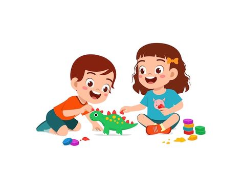 Kids Playing Illustration, Two Kids Playing, Play Drawing, Playing With Friends, Flower Crafts Kids, Craft Preschool, Friends Playing, Kids Play Toys, Play With Friends