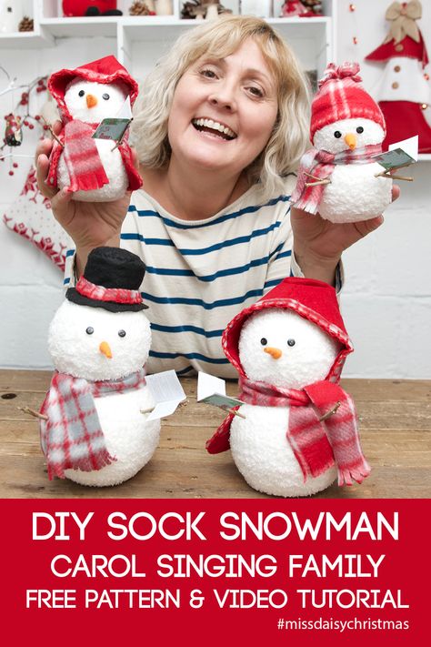 Snowman Made Out Of Socks, Sick Snowmen Sock Snowman, Sock Christmas Crafts, How To Make A Sock Snowman, Sock Snowmen How To Make, Diy Snowman Decor, Snowman Sock Craft, Sock Snowman Diy, Sock Snowmen With Rice