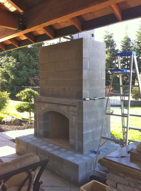 Outdoor Pergola Fireplace, Simple Outdoor Fireplace Ideas, Outdoor Fireplace With Chimney, Diy Outdoor Fireplace Easy, Cinder Block Fireplace, Outdoor Chimney Fireplace, Outdoor Fireplace Plans, Outside Fireplace, Diy Outdoor Fireplace