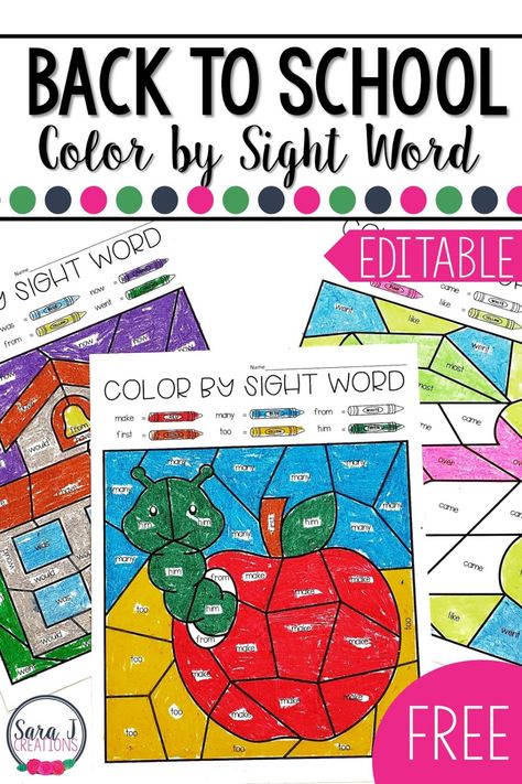 Editable Back to School color by sight word FREEBIE!!!! This is exactly what you need to make practicing sight words fun and meaningful for your students. You can easily differentiate for each student with a few quick clicks. No matter what sight words your students are working on, you can create personalized coloring worksheets in a snap! #backtoschool #sightwords #wordwork #literacy Editable Color By Sight Word Free, Editable Sight Word Worksheets Free, Color By Sight Word, Sight Word Fun, Sight Word Coloring, Learning Sight Words, Dolch Words, Coloring Worksheets, Sight Words List