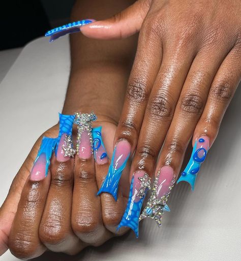 Blue Duck Nails, Long Duck Nails, Duck Tip Nails, Duck Nails Acrylic, Nails Acrylic Blue, Extra Long Nails, Boujee Nails, Long Acrylic Nail, Home Nail Salon