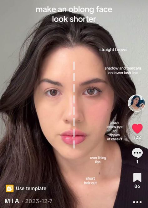 How to Shorten Face with Makeup: 8 Tricks to Know - Hello Mia Wilson Make Up For Oblong Face, Makeup Long Face Shape, Short Face Makeup, How To Looksmaxxing, Narrow Face Makeup, Shorten Face With Makeup, Shorten Midface Makeup, How To Know My Face Shape, Makeup For Oblong Face