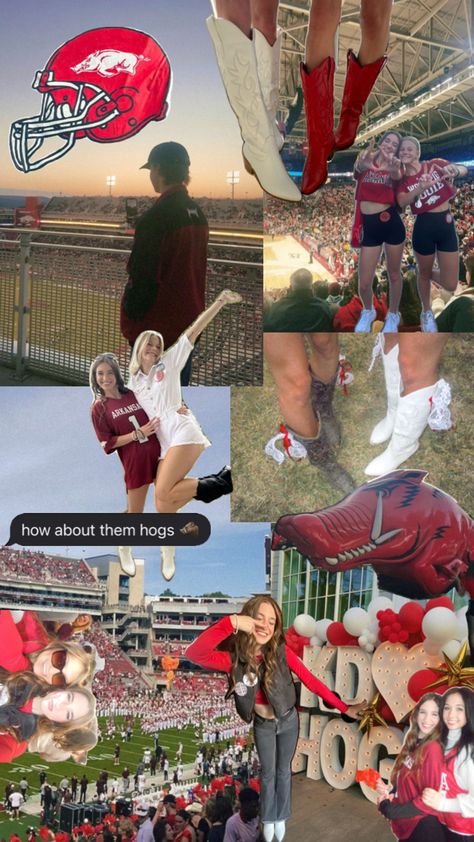 hogs. arkansas. razorbacks. uark. aesthetic. red. college football. College Journal, Red College, Spirit Week Outfits, College Game Days, College Aesthetic, Dream College, Dream School, Aesthetic Red, University Of Arkansas