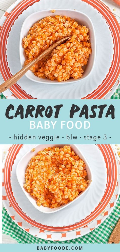 This fun Carrot Pasta is a healthy meal (hidden veggies!) for baby or toddler! Carrot Pasta, Toddler Dinner, Easy Baby Food Recipes, Kid Recipes, Toddler Recipes, Baby Led Weaning Recipes, Weaning Recipes, Baby Finger Foods, Homemade Baby Foods