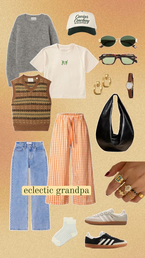 Eclectic grandpa eclectic grandma outfit inspo outfit fashion ideas chic style adidas sambas Eclectic Grandma, Grandma Outfit, Grandpa Fashion, Grandpa Outfit, Eclectic Fashion Style, Grandma Clothes, Eclectic Outfits, Adidas Sambas, Grandma Fashion