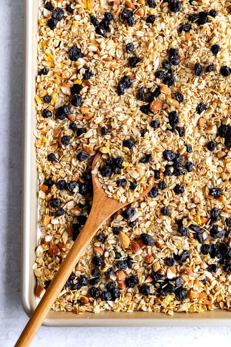 Lemon Blueberry Granola - Two Peas & Their Pod Lemon Blueberry Granola Recipe, Dried Blueberries Recipes, Lemon Blueberry Granola, Lemon Granola, Summer Granola, Blueberry Granola, Blueberries For Sal, Healthier Breakfast, Granola Ingredients