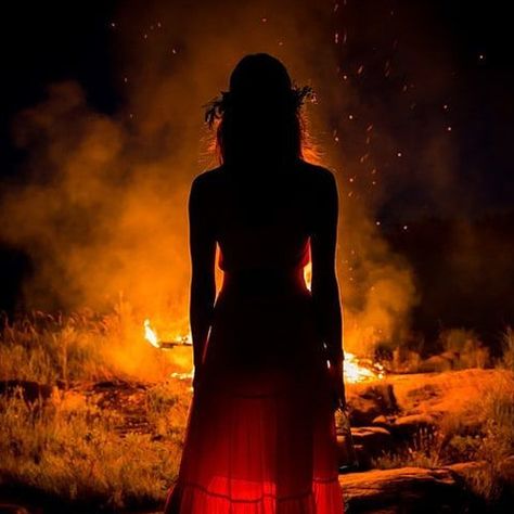 A Fire, In The Dark, A Woman, Red