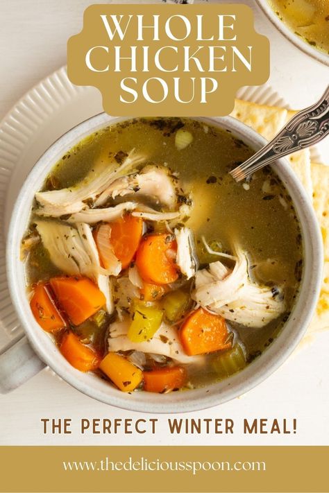 This easy chicken soup is the ultimate in cozy comfort food! Whip up a big batch of this simple, healthy recipe for a satisfying winter meal that will keep you warm and full all season long. Whole Chicken Soup, Chicken Soup From Scratch, Soup Simple, Easy Chicken Soup, Chicken Tortilla Soup Easy, Dinner Recipes Healthy Family, Homemade Chicken Soup, Veg Soup, Perfect Lunch