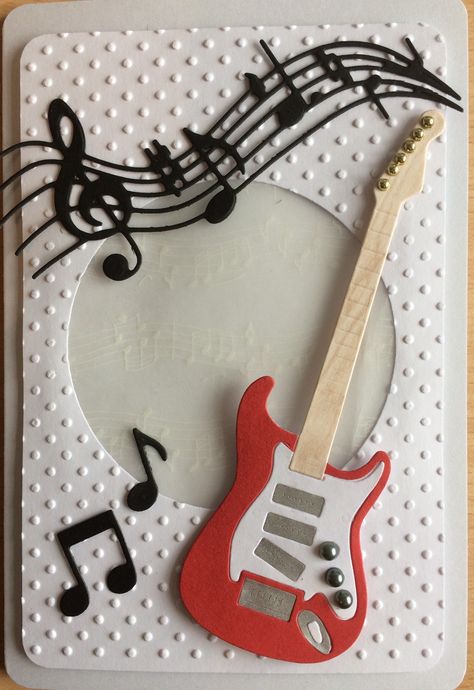 Music Themed Cards Diy, Guitar Cards, Guitar Cards Handmade, Valentine Cards For Boyfriend, Music Greeting Cards, Embossed Cards Handmade, Music Party Decorations, Musical Cards, Watercolor Birthday Cards