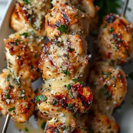 Chicken Skewers with Parmesan and Garlic Garlic And Parmesan Chicken Skewers, Garlic Parm Chicken Skewers Grill, Garlic Parmesan Chicken Skewers By 12 Tomatoes, Chicken Skewer Appetizer Recipes, Chicken On Stick Skewers, Ranch Chicken Skewers, Chicken Parm Skewers, Buffalo Chicken Skewers, Garlic Parm Skewers