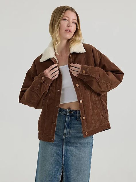 Women's Girlfriend Sherpa Jacket in Cedar Cute Fall Jackets For Women, Women’s Jackets, Corduroy Jacket Outfit Aesthetic, Montana Outfits Fall, Fall Jackets 2024, Trucker Jacket Outfit Women, Sherpa Jean Jacket Outfit, Womens Fall Jackets, Granola Fall Outfits