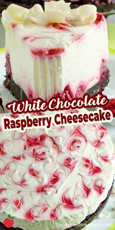 No Bake White Chocolate Raspberry Cheesecake Recipe - Creamy, smooth, rich cheesecake worthy of any occasion! White Chocolate Berry Cheesecake, No Bake White Chocolate Raspberry, No Bake White Chocolate Raspberry Cheesecake, White Chocolate Raspberry Cheesecake Bars, Raspberry And White Chocolate Cheesecake, White Chocolate Rasberry Cheesecake, Cheesecake Desserts Recipes, Raspberry No Bake Cheesecake, Paris Bakery