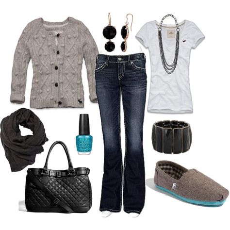 stylish but comfy, perfect for shopping day. created by bstowe87.polyvore.com Cute Sweater Outfits, Cute Sweaters, Toms Shoes, Looks Style, Style Accessories, My Dream Closet, Fall Winter Outfits, Design Fashion, Diy Design