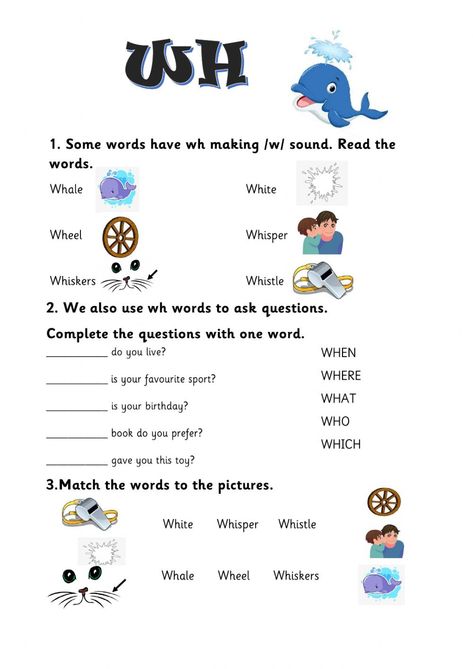 Wh Worksheets Kindergarten, Wh Sound Worksheet, Wh Words, Wh Words Worksheet, Wh Words Worksheet Grade 1, Wh Questions Worksheet, Th Worksheets Digraph, Wh Digraph Worksheets, Ch Words