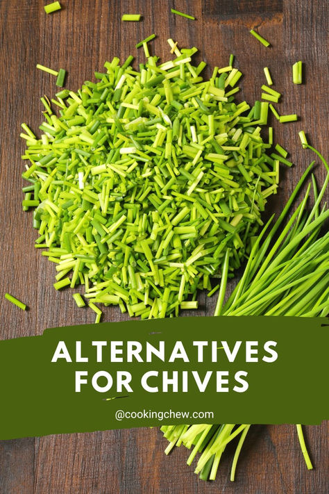 A close-up photo of a pile of chopped chives on a wooden cutting board. Growing Chives, Cooking Substitutions, Wild Garlic, Fresh Chives, Spring Onion, Fresh Parsley, Shallots, Green Onions, Leeks