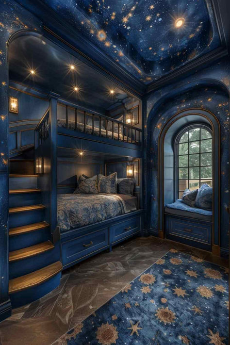 40 Unique Bunk Room Ideas for Ultimate Relaxation Unique Fun House Ideas, Super Cool Bedrooms, Innerworld Ideas, Unique Bunk Bed Ideas, Cute Room Makeover Ideas, Spacecore Room, Bunk Beds Aesthetic, Organize Room Ideas, Room With Big Bed