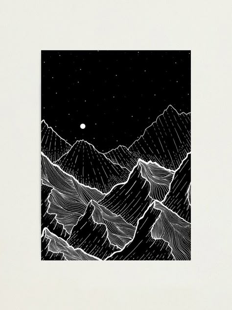 "Sea Mountains" Photographic Print by steveswade | Redbubble Black Paper Drawings, Black Paper Art, Scratchboard Art, Black Paper Drawing, Mountain Illustration, Mountain Art Print, Relief Art, Scratch Art, White Drawing